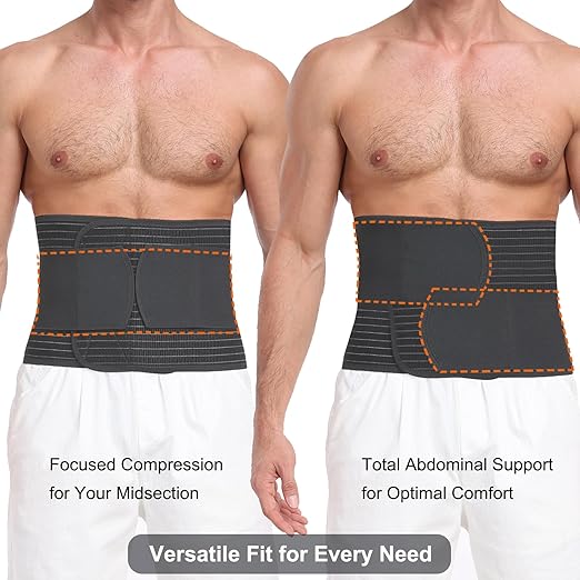 Abdominal Binder for Men and Women – Post Surgery & Postpartum Recovery Hernia Support Belt Waist Trainer for Men Adjustable Compression Wrap (Black,L)