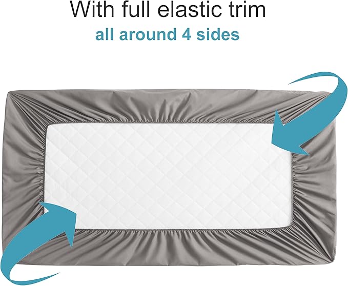 NTBAY 2 Pack Waterproof Mini Crib Mattress Protector, Quilted 24"x38" Fitted Mattress Cover - Machine Washable - Soft and Breathable Baby Mattress Pad Sheet for Mini Crib and Baby Playards, Smoke Grey