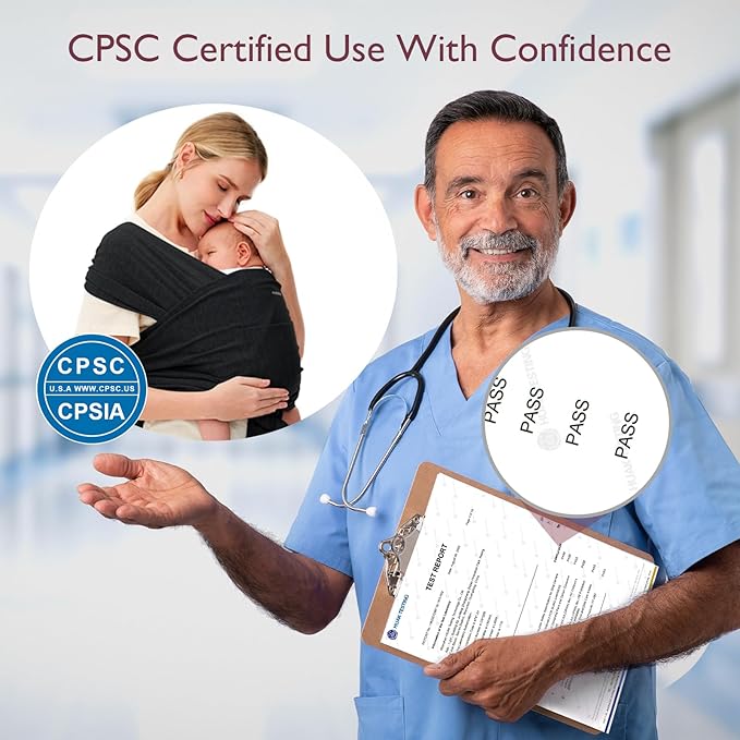 Momcozy Baby Wrap Carrier, Easy to Wear Infant Carrier Slings, Lightweight Hands Free Baby Sling, Adjustable Baby Carriers for Newborn to Toddler 8-35 lbs, Black