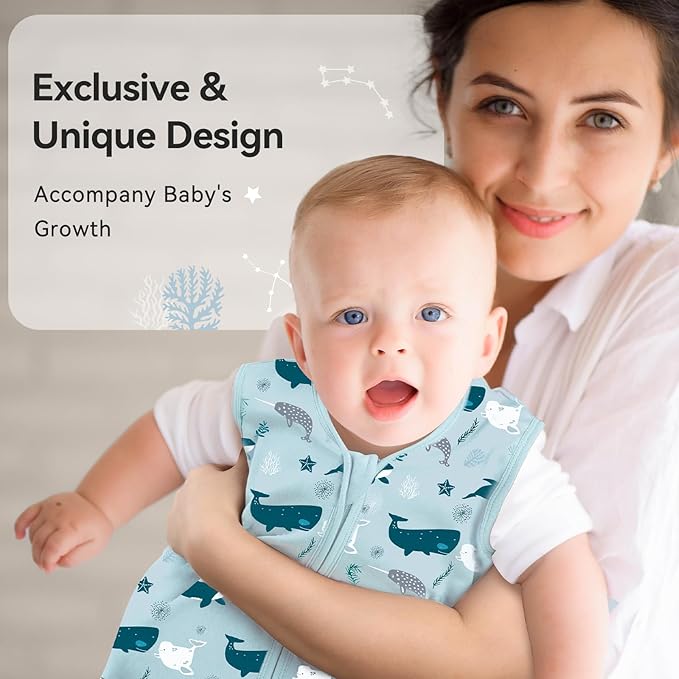 Baby Sleep Sack 0-6 Months 0.5 Tog Wearable Blanket Baby, 3 Pack 100% Cotton Lightweight Sleeping Sack with 2-Way Zipper for Newborn Infant Shark
