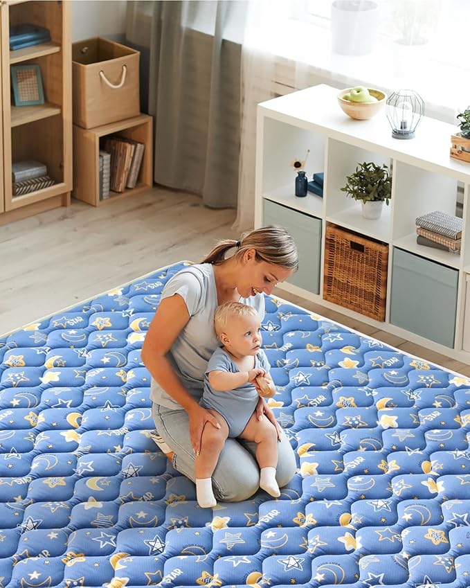 Odorless Premium Foam Baby Play Mat 36" x 36", Soft Microfiber Fabric Crawling Mat for Floor- Comfortable and Hypoallergenic, Non-Slip Cushioned Floor Playpen mat for Infants,Babies,Toddlers