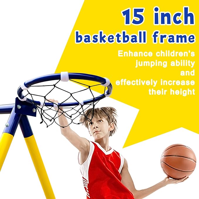 5-in-1 Backyard Swing Set for Kids Ages 3-8 | Outdoor Playset with Slide, 2 Safe Swing Seats, Basketball Hoop & Gymnastics Rings | Heavy-Duty HDPE & Steel Frame