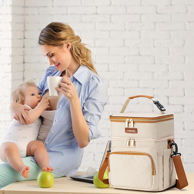Insulated Breastmilk Cooler Bag with Ice Pack - Holds 6x9oz Bottles, Leakproof Double Layer, Baby Bottle Cooler Bag with Adjustable Strap for Nursing Moms, Daycare & Travel