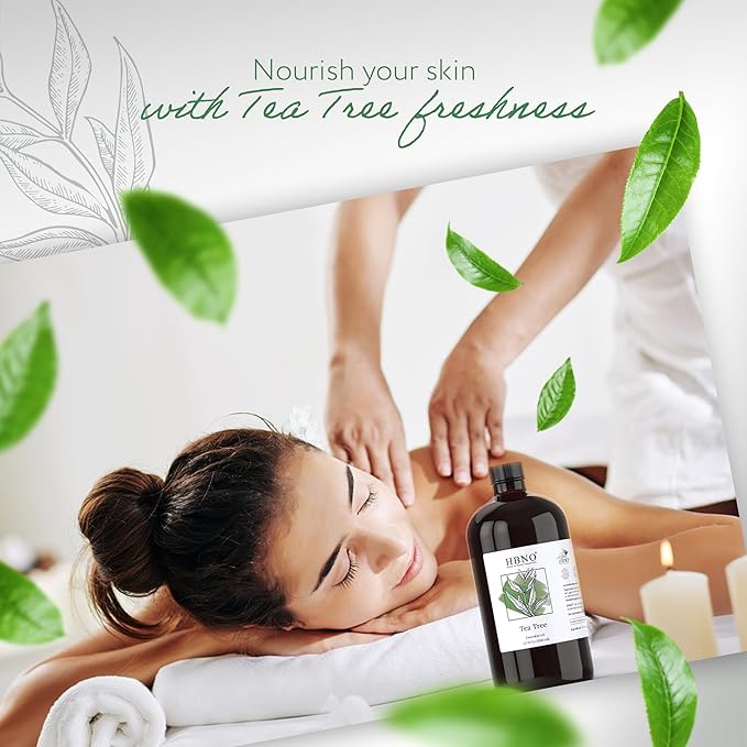 HBNO Tea Tree Oil - Huge 32 oz (950ml) Large Size - Ideal for Diffusers, Cleaning Agents, Deodorizers, and Flavoring Agents.