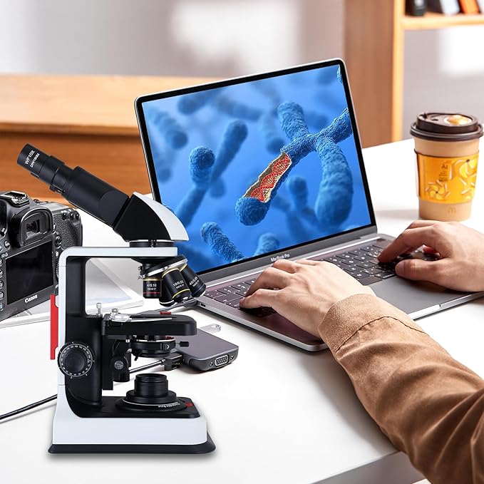 40X-2500X Microscope Laboratory Microscope for Adults with LED, Double 3D Mechanical Stage, Abbe Spotting Scope for Students Children Adults Laboratory Education Science Doppelt Tisch