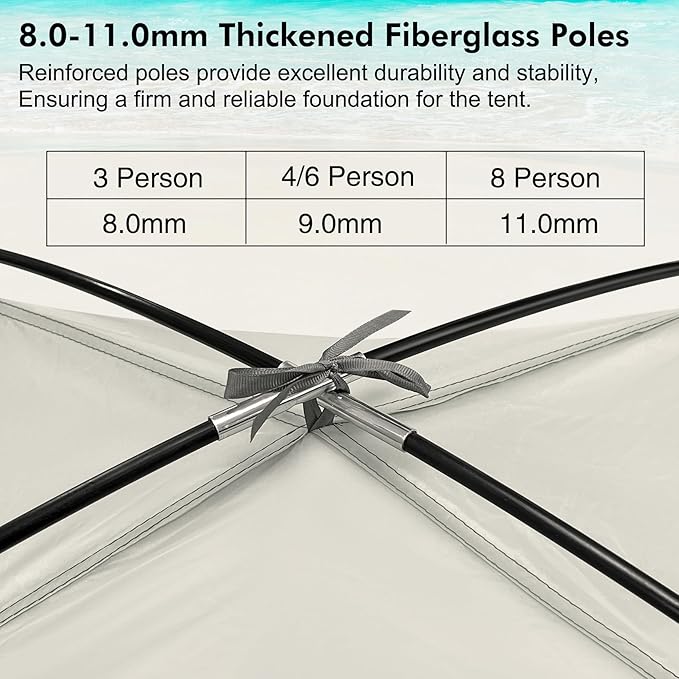 WhiteFang Beach Tent Anti-UV Portable Sun Shade Shelter for 3/4/6/8 Person, Extendable Floor with 3 Ventilating Mesh Windows Plus Carrying Bag, Stakes and Guy Lines