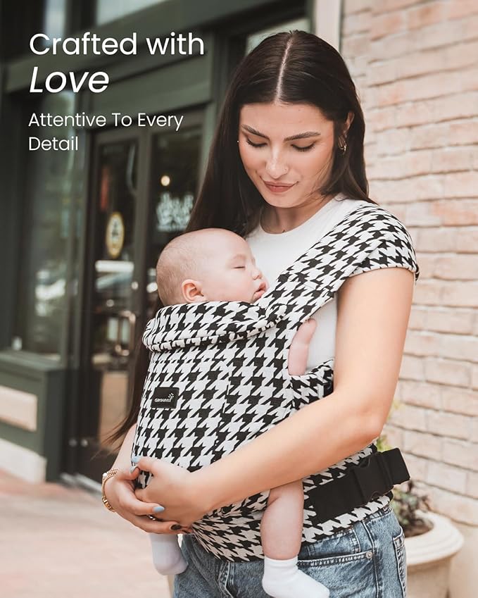 GROWNSY Baby Carrier Newborn to Toddler, Cozy Baby Wraps Carrier, Ergonomic Baby Carrier with Head Support, Houndstooth Black