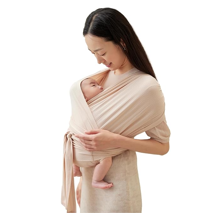 Konny Baby Carrier Flex AirMesh with Head Support- Adjustable, Easy to Wear Baby Wrap Sling, Perfect for Newborn Babies Essentials up to 44 lbs (M-4XL) - Pale Pink