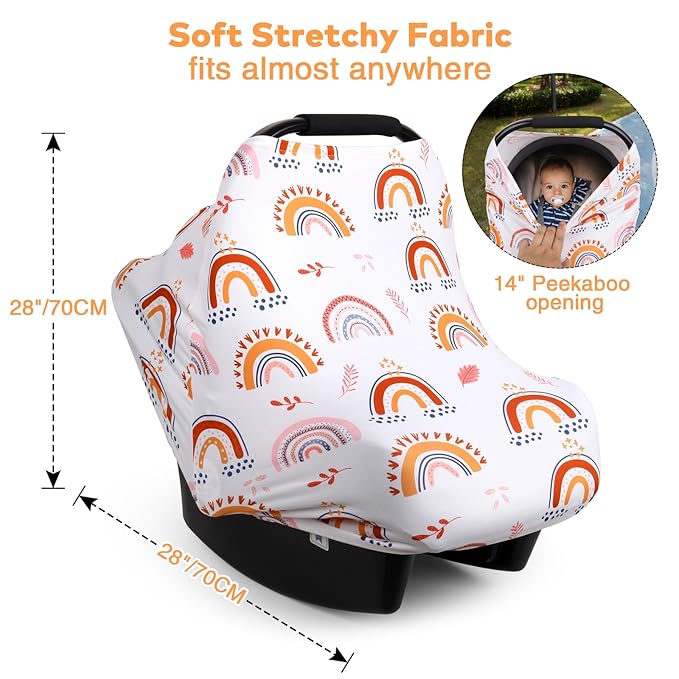 Rquite All-in-1 Car Seat Cover Baby, Carseat Covers for Girl Boy, Stretchy Soft Infant Car Seat Cover, Multi-use Baby Carrier Cover, Car Seat Canopy, Stroller Sun Shade, Nursing Breastfeeding Cover