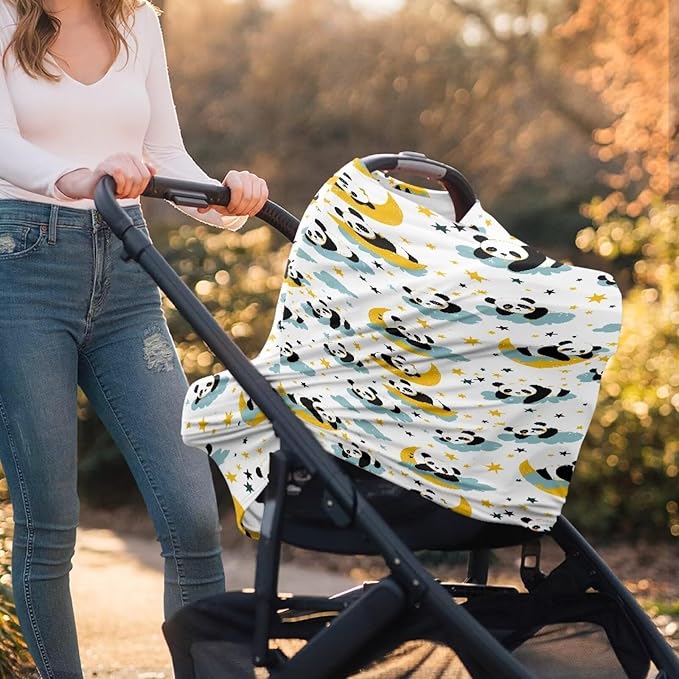 Binienty Cartoon Panda Carseat Cover for Baby Breathable Stretchy Baby Carseat Covers Lightweight Cartoon Car Seat Covers Infants Car Canopies