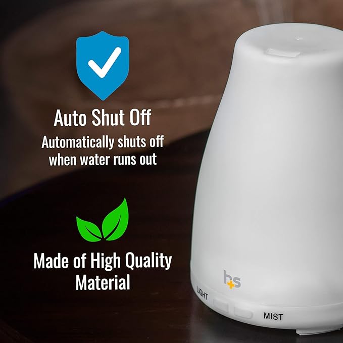 HealthSmart Essential Oil Diffuser, Cool Mist Humidifier and Aromatherapy Diffuser with 150ML Tank Ideal for Small Rooms, Adjustable Timer and Mist Mode, White