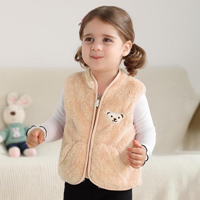 Baby Boys Girls Fleece Vest Zip Up Cute Bear Jackets Fuzzy Fall Winter Warm Clothes Newborn Outwear for Toddler Infant