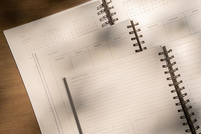 Anecdote 2026 Planner (8.5" x 10") Daily Planner Weekly Monthly Planner - 52 Weeks w/Library Buckram Cover, Brass Spiral - A4 Size Bleed-Resistant Paper – Red