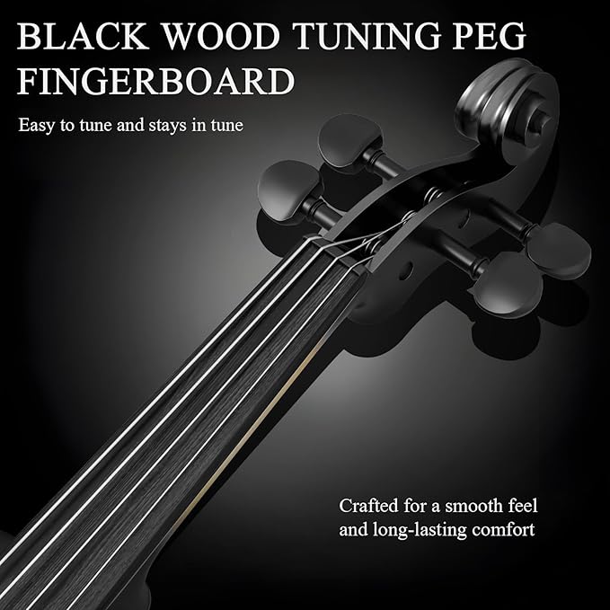 3/4 Violin Kit, Beginner Violin for Kids, Students, Complete Kids Violins Set with Case, Bow, Rosin, Ideal for Kids Violinss Beginner Ages 9-12, Black