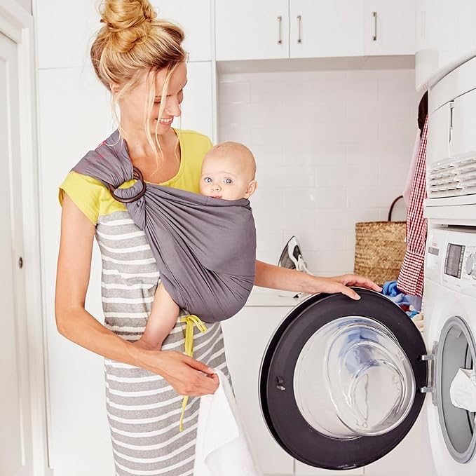 Mamaway Baby Ring Sling Carrier - Newborn and Toddler Sling (Supports up to 165lbs), IHDI Certified, Rayon & Linen Made, Soft & Breathable, Nylon 66 Safety Rings, Storage Pocket Design, Charcoal