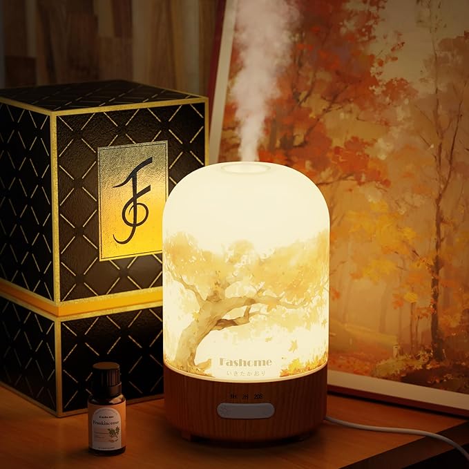 Oil Scent diffusers for Home with Frankincense Oil, 6 in 1 Ultrasonic 100ML Aromatherapy Scent Humidifier Vaporizer with Dense fine Mist, Timer, Auto-Off (Autumn-Frankincense)