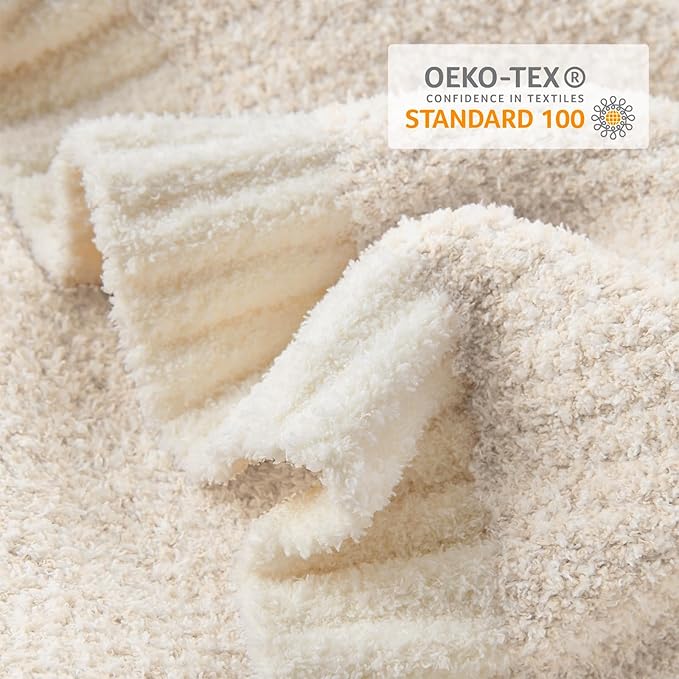 Snuggle Sac Heather Ivory Oversized Throw Blanket for Couch, Super Soft Warm Blankets Cozy Knit Fuzzy Lightweight Throw XL for Sofa, Bed, Heather Ivory, 50x 70 inches