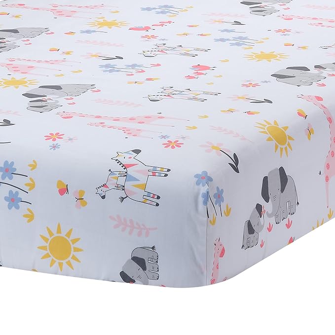 Lambs & Ivy Jazzy Jungle 3-Piece Safari Animals Pink Baby Crib Bedding Set