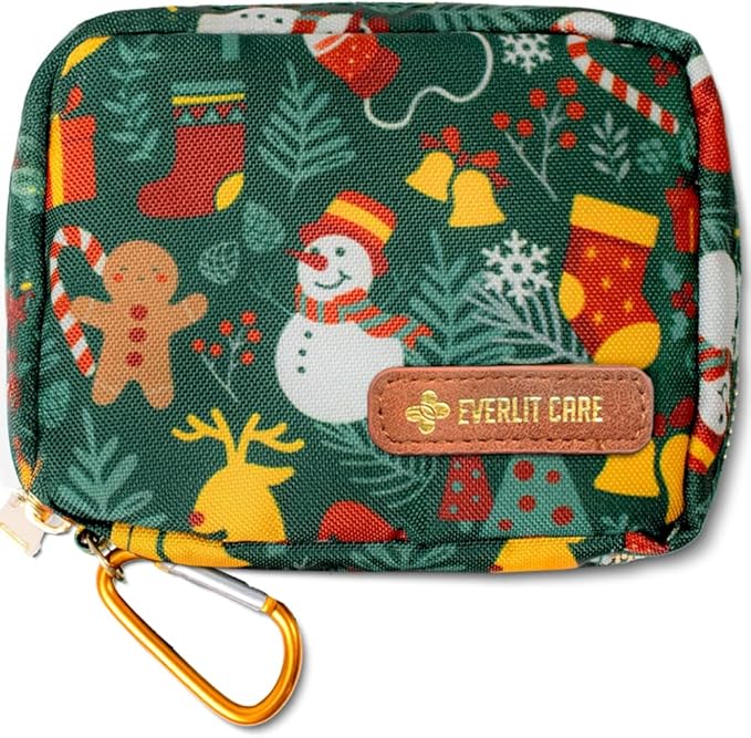 EVERLIT Mini Rescue Pack | 105 Medical Essentials Organized in Portable Storage Bag | Pocket Size Kids First Aid Kit with D Ring | Small Family-Friendly Travel Medical Kit (Christmas)