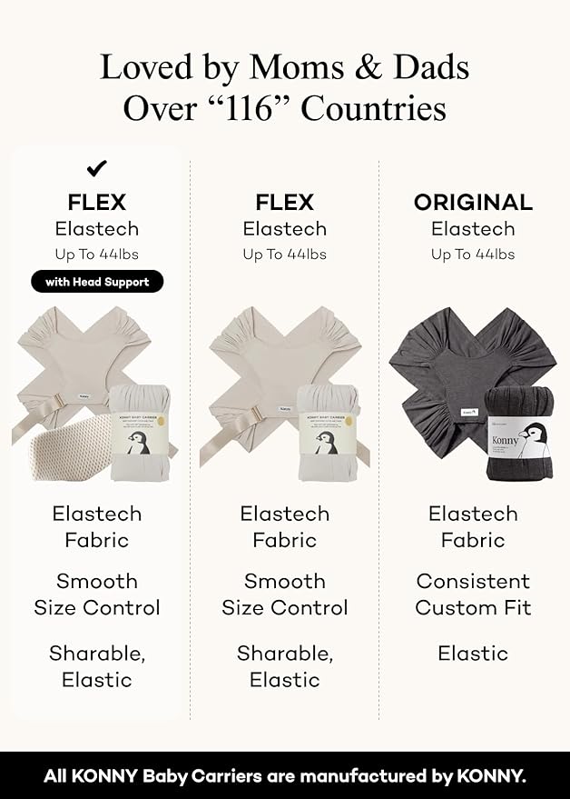 Konny Baby Carrier Flex SoftBreeze with Head Support - Adjustable, Easy to Wear Baby Wrap Sling, Perfect for Newborn Babies Essentials up to 44 lbs (M-4XL) - Mocha