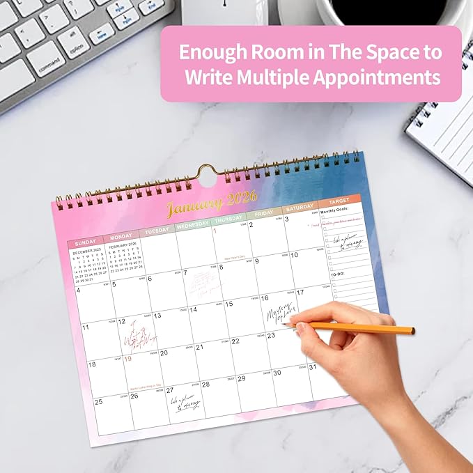 Calendar 2025-2027 22 Monthly Wall Calendar Runs from September 2025 until June 2027 Spiral Binding Hanging 11.5" x 14.7" Thick Paper with Julian Dates and Block for School Office（Colorful）