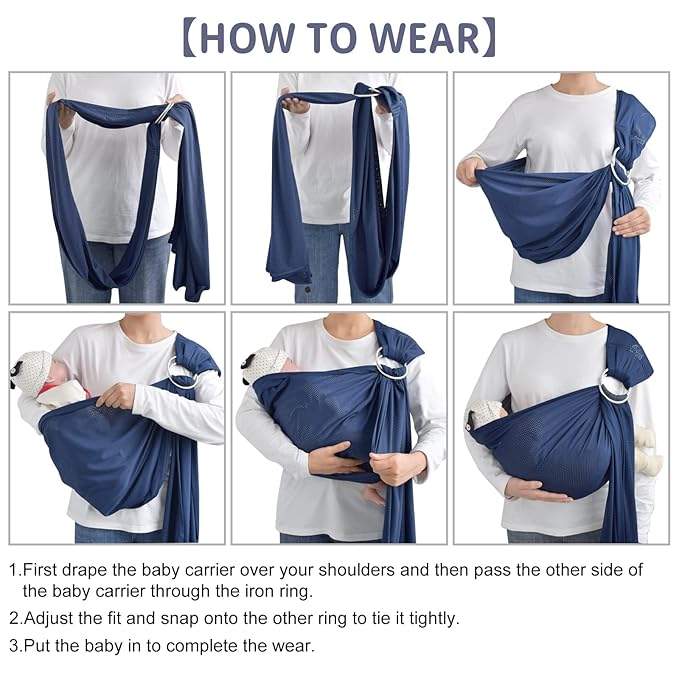 CUBY Water Baby Sling Carrier Lightweight Breathable Mesh Baby Wraps Carrier Adjustable Ring Sling Quick-Drying Baby Carriers Sling for Newborn Toddler Summer Swimming Pool Beach(Dark Blue)