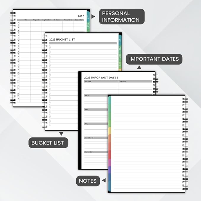 2026 Monthly Planner - 2026 Planner/Calendar, JAN 2026 - DEC 2026, Monthly Planners with Colorful Tabs, Planners for Daily Organizing - Waterproof Cover (8" x10", Notes Pages, Black)