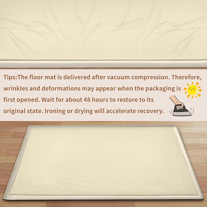 SUNYRISY Baby Play Mat for Floor 80 x 80in, 1.4in Thick Memory Foam Padded Play Mats Baby Rug, Soft Velvet Infants Toddler Kids Crawling Mat for Nursery, Non-Slip Bottom, Beige