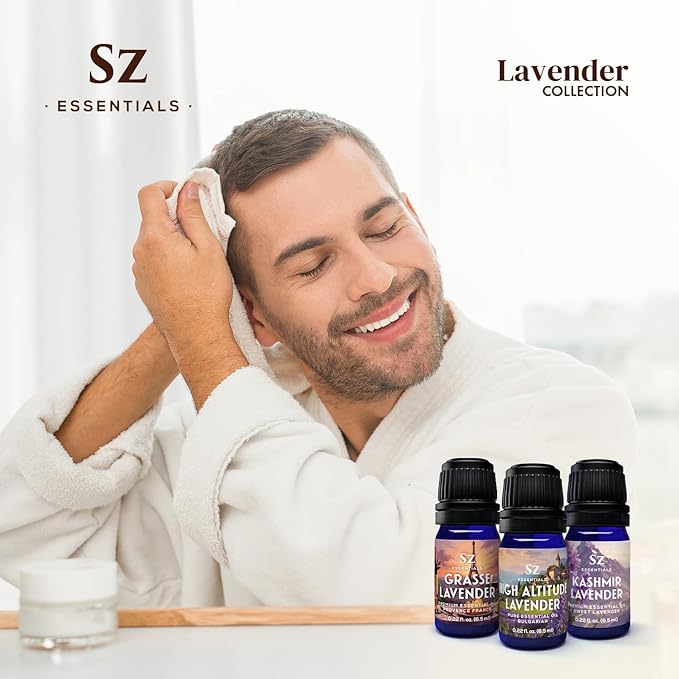 Lavender Essential Oils Collection - Grasse Lavender + High Altitude + Kashmir - Set of 3 Bottles (0.22 Fl Oz - 6.5ml Each)- 100% Pure, Natural & Undiluted - Therapeutic Grade & Vegan