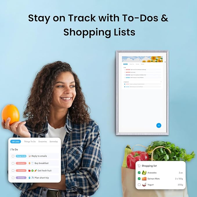 ApoloSign 15.6-inch Digital Calendar: Dual Mode Calendar with Google Play & Multi-calendar Sync, Electronic Planner & Chore Chart, Smart Touchscreen, Interactive Display for Family Schedules (Gray Wood, 15.6")