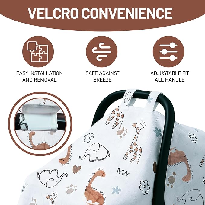 80S Muslin Car Seat Cover for Babies - Soft & Breathable Infant Carrier Canopy, Lightweight Sunshade for Summer, Universal Fit for Baby Boys & Girls