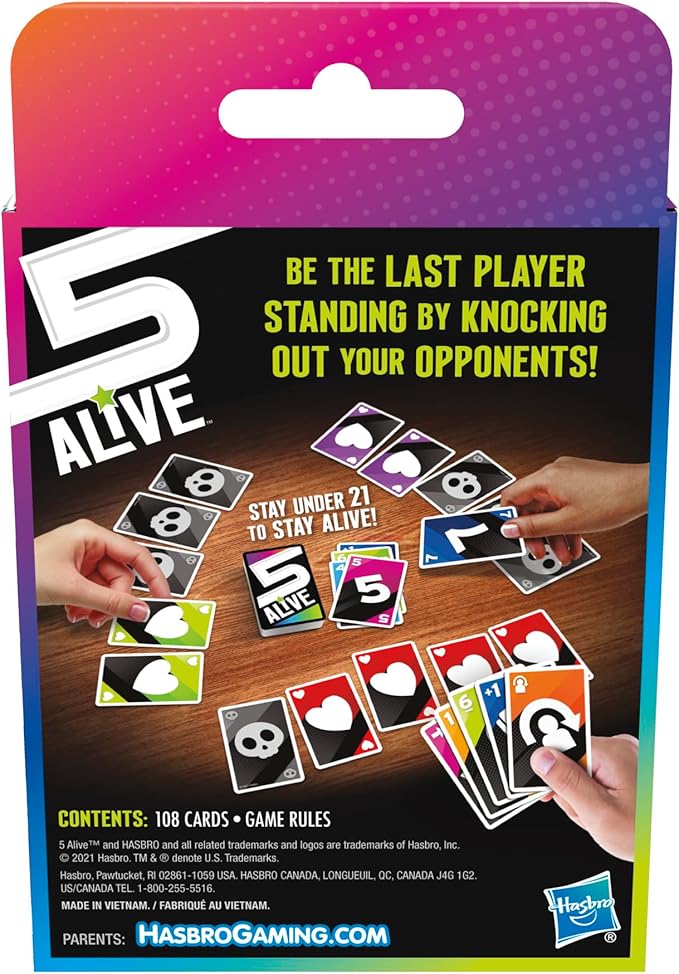 Hasbro Gaming 5 Alive Card Game, Fast-Paced Game for Kids and Families, Easy to Learn, 2 to 6 Players, Fun Summer Activities, Vacation Travel Essentials, Ages 8+