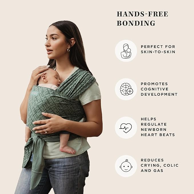 Moby Baby Wrap Carrier Classic for Newborns to Toddlers (8-33lbs), Infant Sling Carrier, Lightweight & Hands Free Design, Adjustable for All Body Types (Olive Etch)