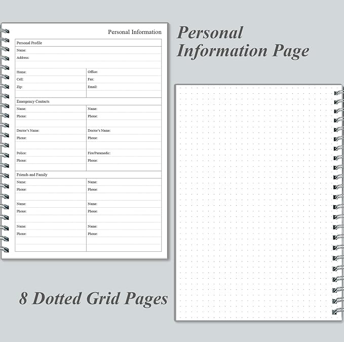 Daily Planner Undated - A5 To Do List Notebook Hourly Schedules, Spiral Appointment Planner for Women and Men, PVC Hardcover, Inner Pocket, Elastic Closure, 5.8" x 8.3", Grey