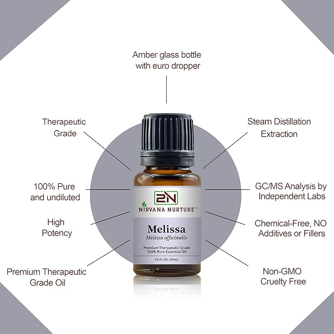 Melissa Essential Oil 100% Pure Premium Therapeutic Grade, Undiluted - Aromatherapy Diffuser for Calm and Relaxation, Skin Care, Hair Care