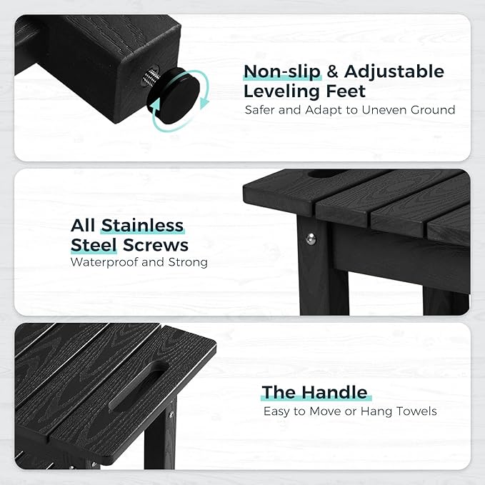 41" Shower Bench, Waterproof Poly Lumber Shower Stool for Shaving Legs, Shower Chair Seat Holds up to 400lbs, Bathroom Bench for Inside Shower, Non-Slip (Black)