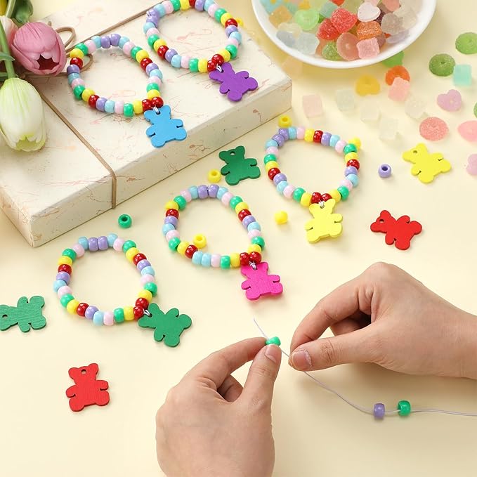 Huquary 24 Sets Bear Beaded Bracelet Crafts Kit DIY Bead Craft Gifts Making DIY Bracelet Supplies for Jewelry Making Wedding Birthday Party Favors