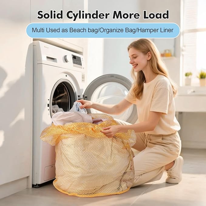 3Pcs Mesh Laundry Bags Washing Machine Mesh Wash Bags Jumbo for Delicates Clothes,Bed Linen,Toys with Drawstring Closure Sturdy(3 XXLarge 28 x 26 Inches, Yellow)