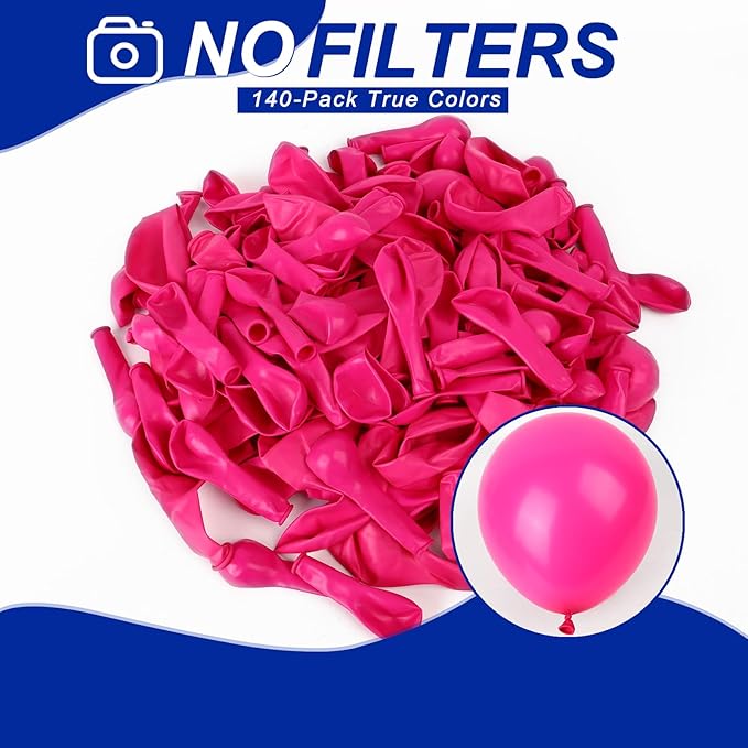 140pcs Hot Pink Round Balloons Different Sizes 18 12 10 5 Inch Latex Balloons for Arch Decoration Party Balloon Kit for Graduation Birthday Party Wedding Balloon Baby Shower Decoration