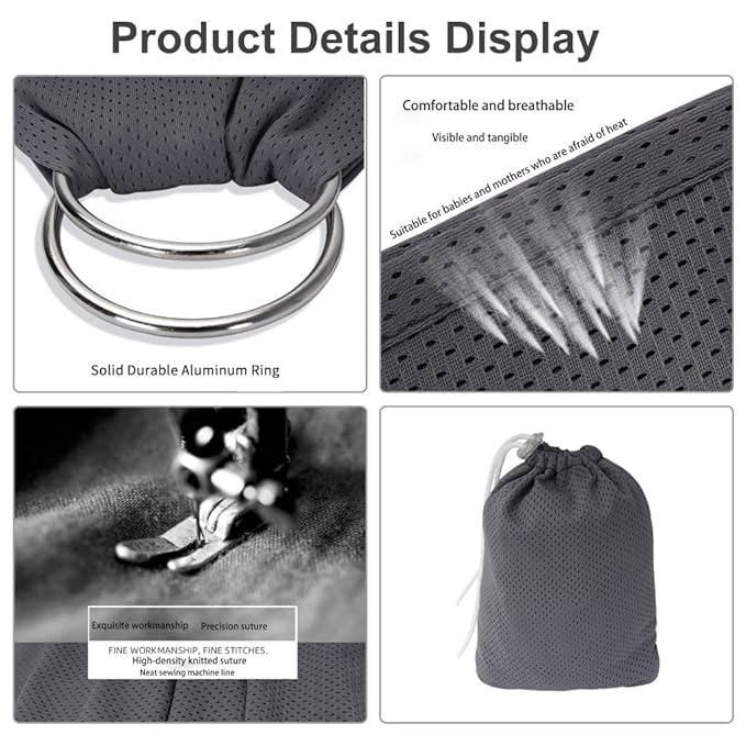 CUBY Water Baby Sling Carrier Lightweight Breathable Mesh Baby Ring Slings, Adjustable Quick-Drying Ring Sling Baby Carrier for Newborn Kids Toddlers Summer Swimming Pool Beach(Light Gray)