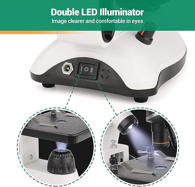 BNISE Microscope kit for Kids Adults Students, 40X-2000X Magnification, Prepared Slides Kit, Dual LED Illumination, All Glass Optics, and Cordless Capability for Children Beginner