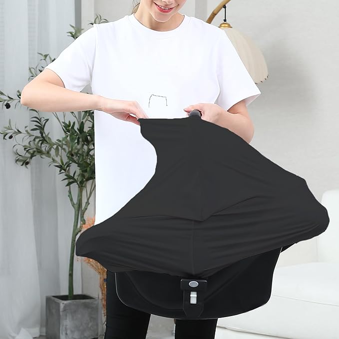 Carseat Covers for Baby Breastfeeding – Multi use Car Seat Canopy Cover, Infant Stroller Canopy Cover for Boy and Girls (Black Print)