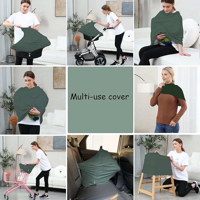 Car Seat Cover Baby for Nursing, Baby Breastfeeding Cover Carseat Canopy Covers, Solid Color Multi-use Nursing Cover for Babies (Roman Green)