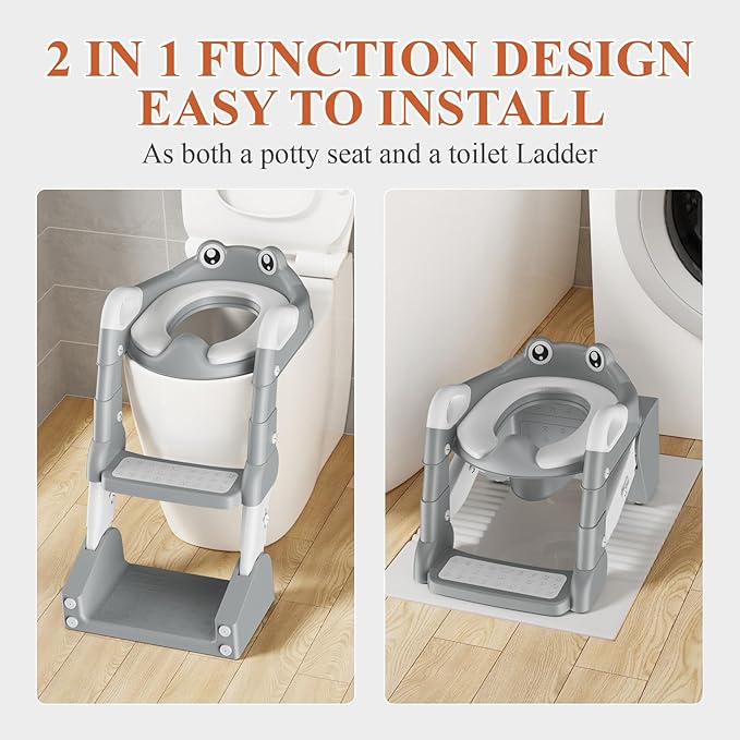 Potty Training Seat, Toddler Toilet Seat for Little Boys Girls, Potty Training Toilet with Urinals, Toddler Step Stool Ladder and Splash Guard (Gray)