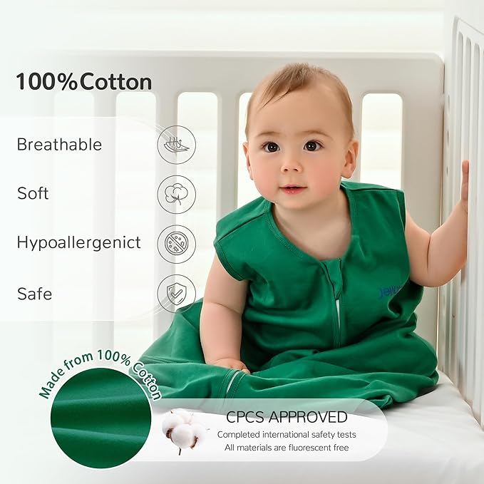 JELLYMONI Baby Sleep Sack 18-24 Months 100% Cotton Wearable Blanket, 0.5 TOG Soft Lightweight Toddler Sleeping Sack 3 Pack 2-Way Zipper Newborn Sleep Sacks