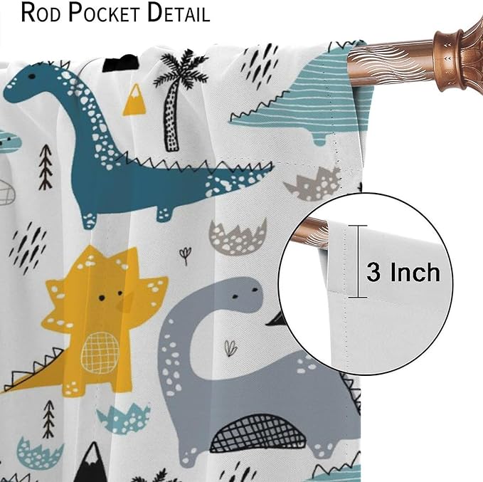 Kids Dinosaur Curtains for Boy Girl Bedroom Decor Cartoon Dino Colorful Cute Funny Wildlife Animal Printed Blackout Rod Pocket Window Drapes for Baby Nursery Playroom Living Room W31.5xL63in 2 Panels