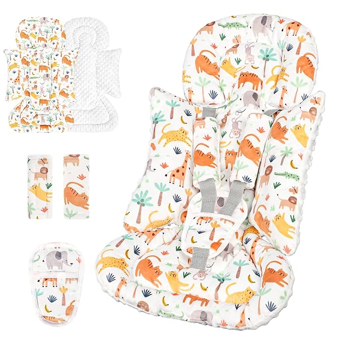 Infant Car Seat Insert, Soft Baby Car Seat Head & Body Support for Girl Boy, Reversible Newborn Preemie Carseat Insert Cushion with 3 Straps Pads Fits CarSeat, Stroller, Swing, Bouncer, Animals