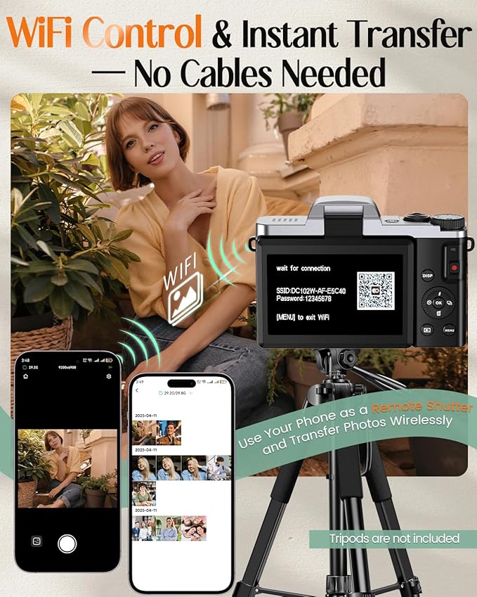 4K Digital Camera for Photography with WiFi,64MP Autofocus Vlogging Camera for YouTube,3'' 180° Flip Screen Compact Travel Camera for Teens with 32GB SD Card,16X Zoom,Anti-Shake,2 Batteries(Charcoal)