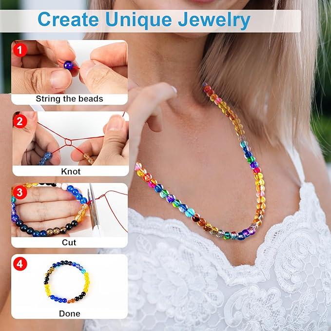 XSEINO About 1200pcs 6mm Crack Glass Beads Bracelet Making Kit,24 Assorted Crackle Oceanic Blue Series Colorful Crystal Beads for Bracelet,Jewelry Making,DIY Crafts,Friendship Bracelets