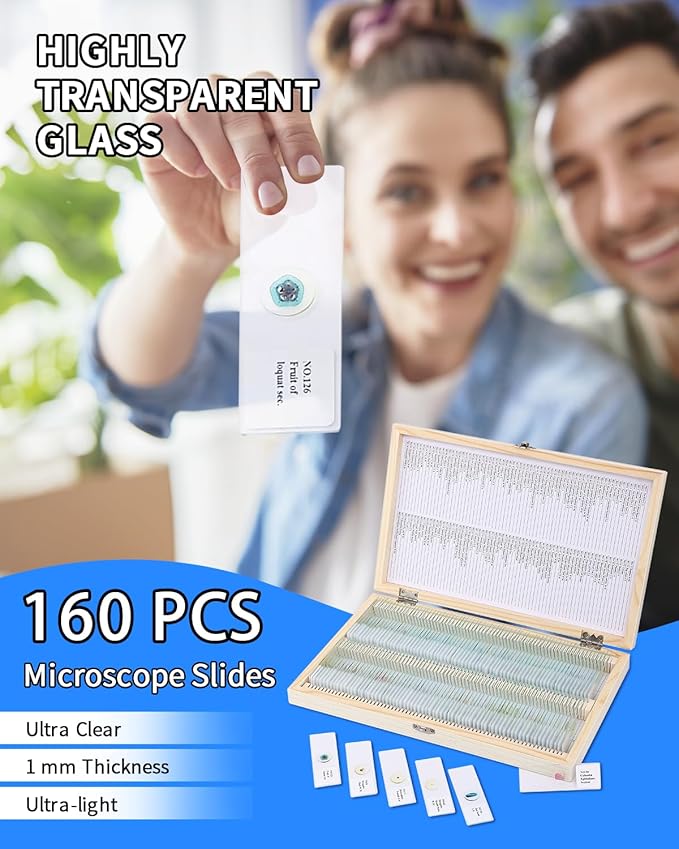 160-Pcs Microscope Slides with Specimens,Pre-Made Glass Slides with Specimens,Educational Microscope Slides and Covers for Young Scientists,Perfect for Biology Class and Experiments